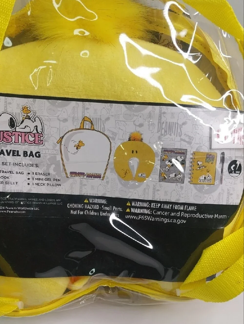 Justice Yellow Snoopy Plush Travel Set with Notebook 6pcs